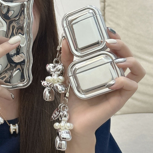 Funda de auriculares chapada en plata de Corea con llavero de perro globo🐕™